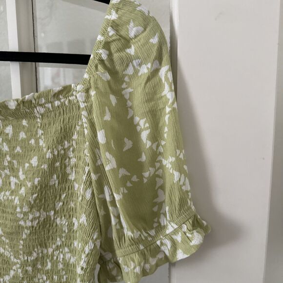 Womens Juniors L Lime Green Crop Top Puff Sleeves Fairy Boho Cottagecore - Picture 4 of 10